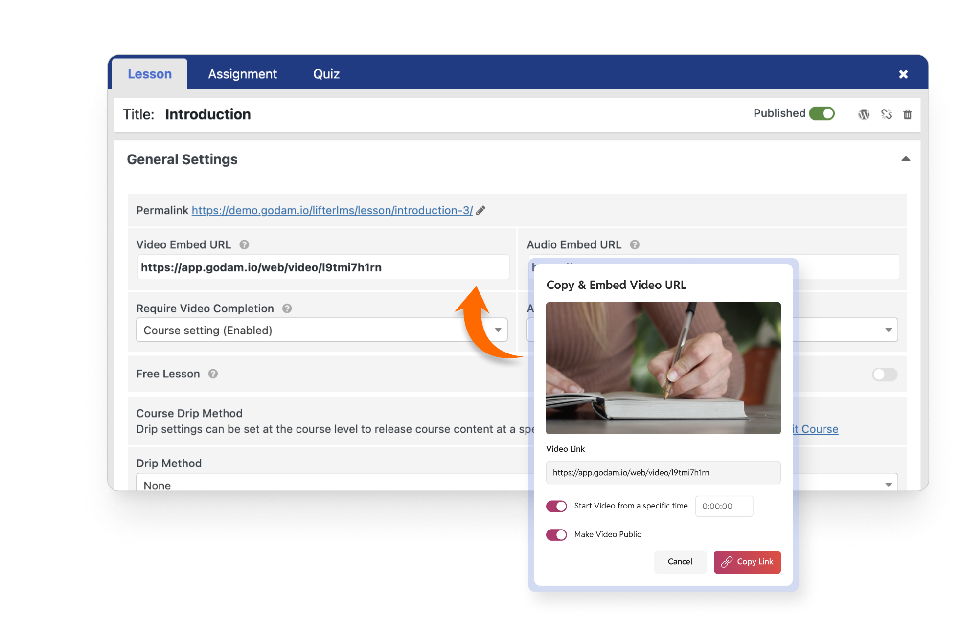 LifterLMS-GoDAM-Central-video-URL