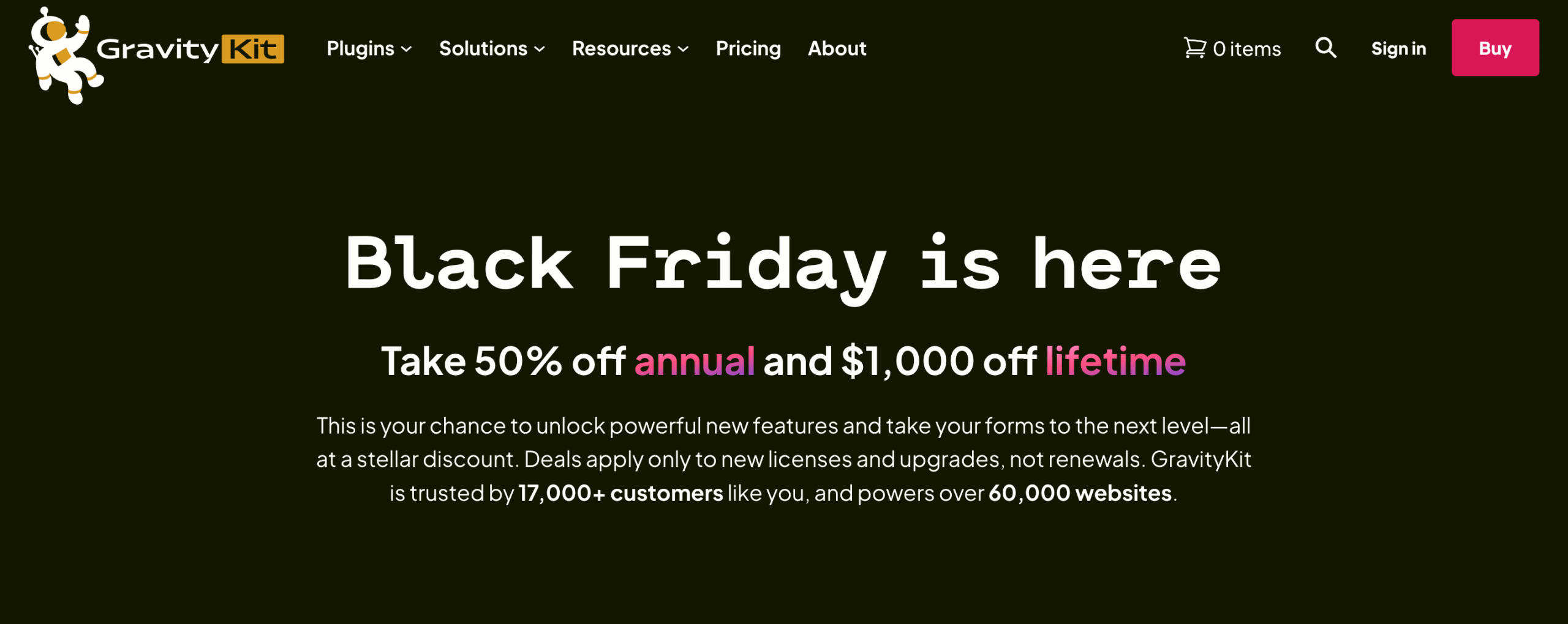 GravityKit Black Friday and Cyber Monday Sale 2025