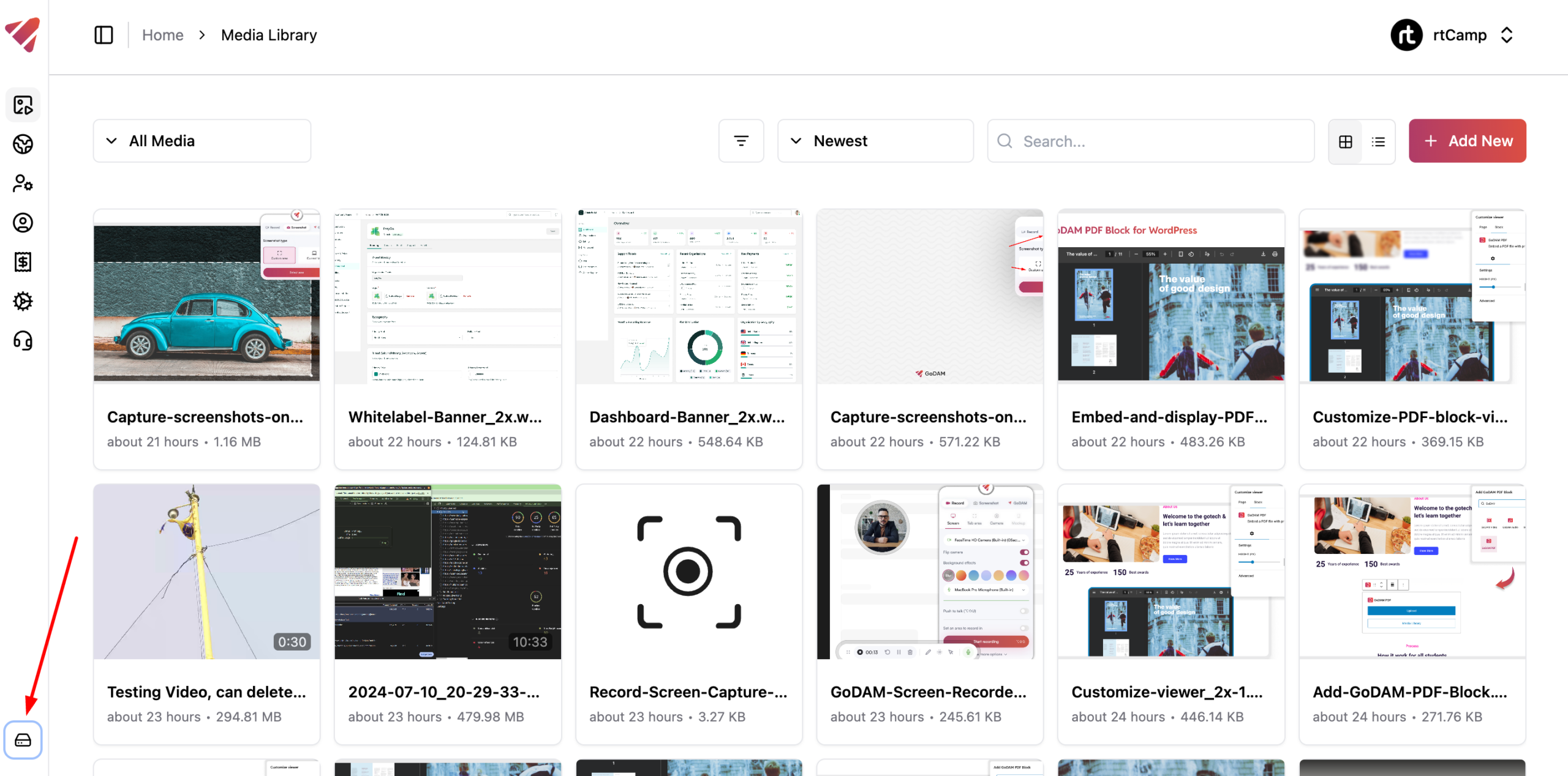 Storage and Bandwidth buttton GoDAM