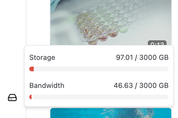 Storage and Bandwidth popup GoDAM